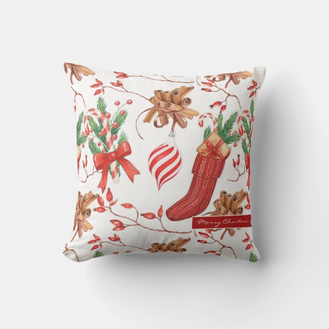 Christmas Scents Cinnamon and Peppermint Pattern Cushion (Front)
