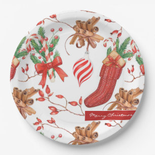 Christmas Scents Cinnamon and Peppermint Pattern Paper Plate