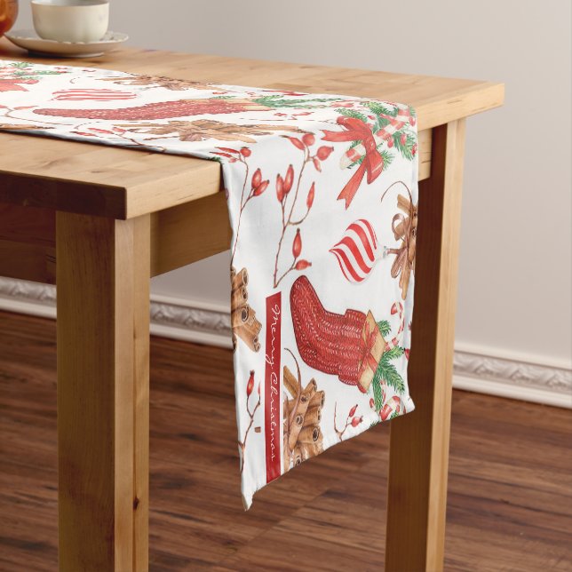 Christmas Scents Cinnamon and Peppermint Pattern Short Table Runner (In Situ)