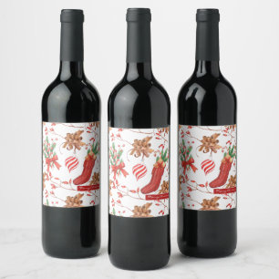Christmas Scents Cinnamon and Peppermint Pattern Wine Label
