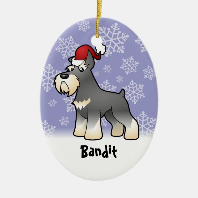 Christmas Schnauzer (add your pets name) Ceramic Tree Decoration (Front)