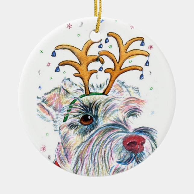 Christmas Schnauzer Ceramic Tree Decoration (Front)