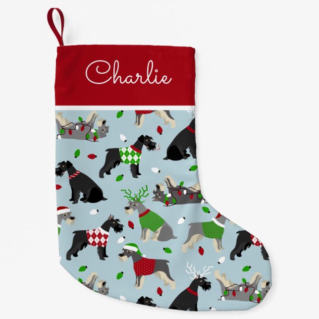 Christmas Schnauzer Custom Name Small Christmas Stocking (Front)