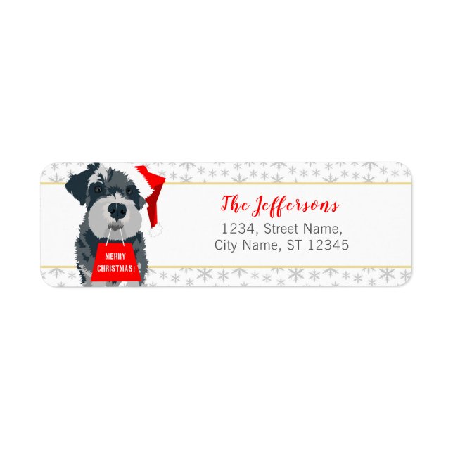 Christmas Schnauzer Dog Santa Hat Address Labels (Front)