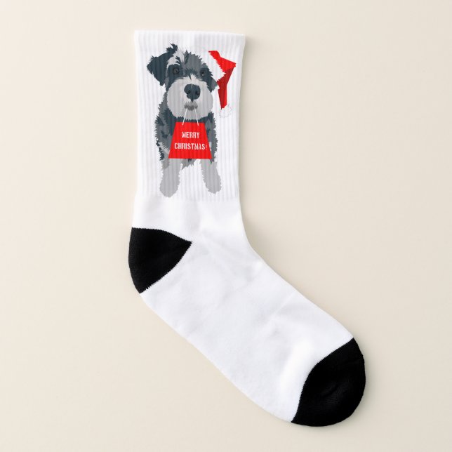 Christmas Schnauzer Dog Santa Hat Fun Socks (Right Outside)