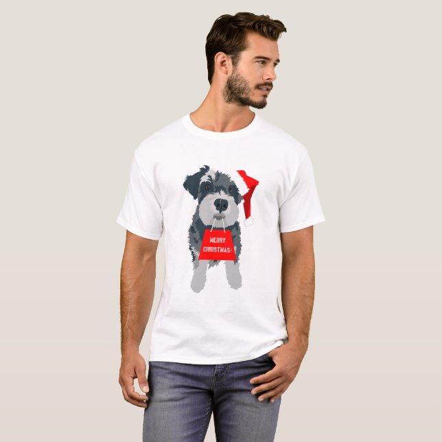 Christmas Schnauzer Dog Santa Hat T-Shirt (Front Full)