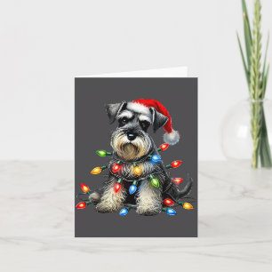 Christmas Schnauzer Dog Santa Hat Xmas Light Holid Card