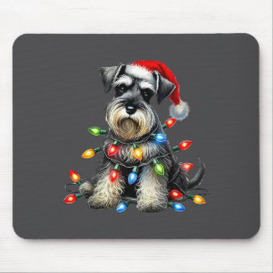 Christmas Schnauzer Dog Santa Hat Xmas Light Holid Mouse Mat