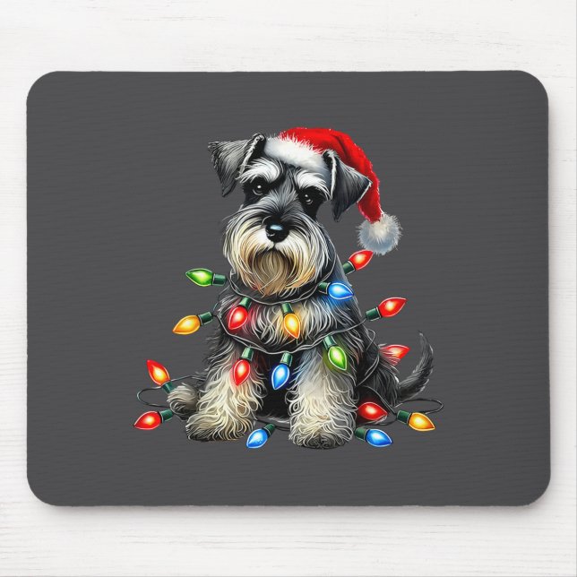 Christmas Schnauzer Dog Santa Hat Xmas Light Holid Mouse Mat (Front)
