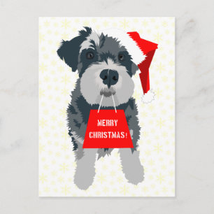 Christmas Schnauzer Dog With Santa Hat Postcard