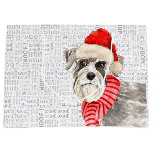 Christmas Schnauzer Dog Woof Words Holiday Large Gift Bag