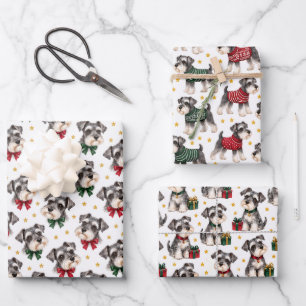 Christmas Schnauzer Dogs Festive Watercolor Set Wrapping Paper Sheet