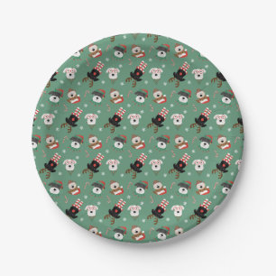Christmas Schnauzer Dogs Paper Plate