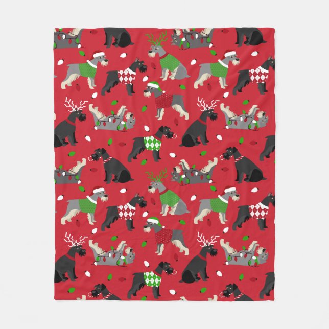 Christmas Schnauzer Fleece Blanket (Front)
