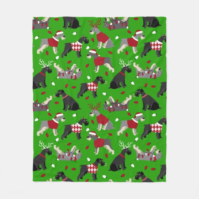 Christmas Schnauzer Fleece Blanket (Front)