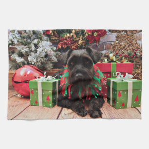 Christmas - Schnauzer Mix - Bentley Tea Towel