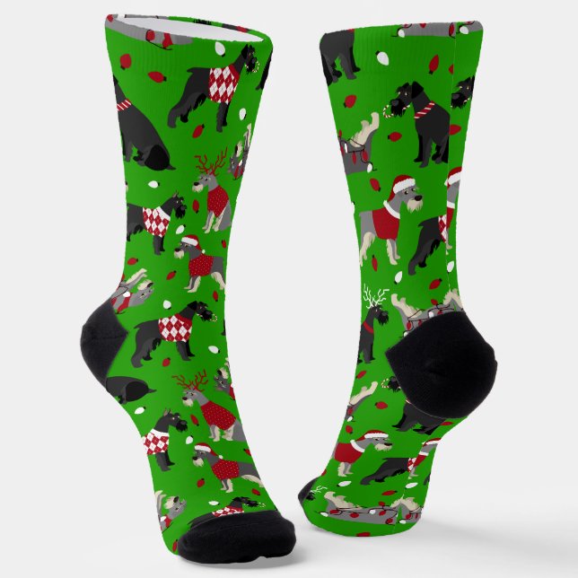 Christmas Schnauzer Socks (Angled)