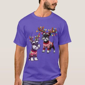 Christmas Schnauzers With Festive Lights funny T-Shirt