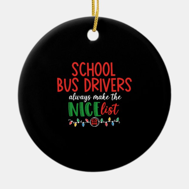 Christmas school bus driver, schoolbus ceramic tree decoration (Front)