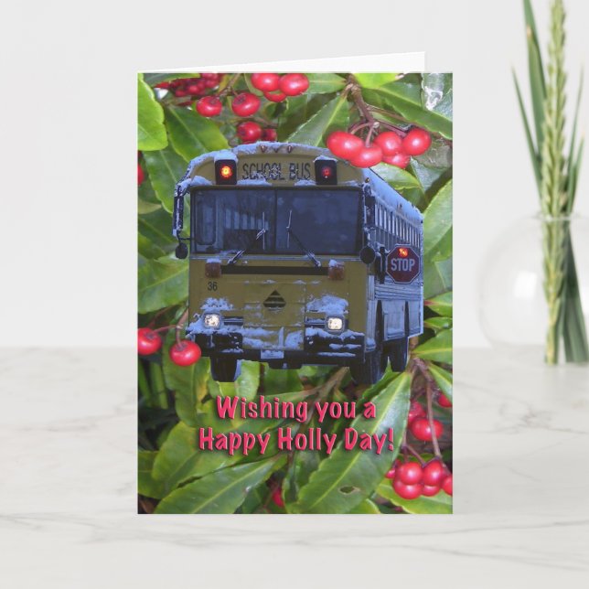 Christmas School Bus Greeting Card. Holiday Card (Front)