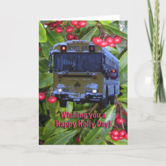 Christmas School Bus Greeting Card. Holiday Card