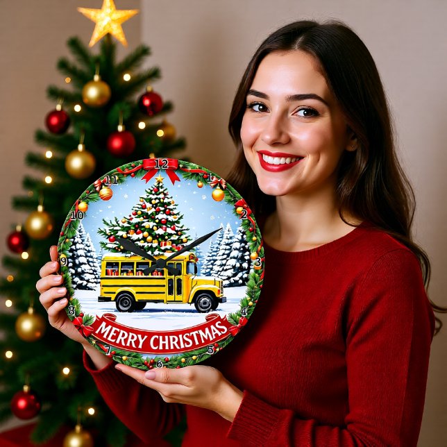 Christmas School Bus Winter Large Clock (Creator Uploaded)