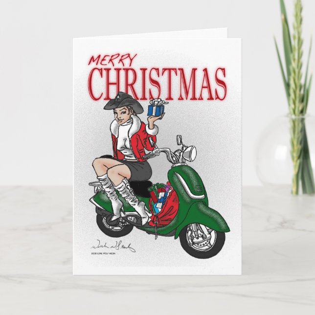 Christmas Scooter Cowgirl Holiday Card (Front)