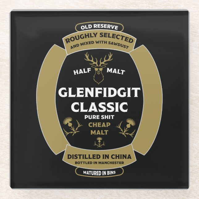 Christmas Scotch Whiskey Label Glass Coaster (Front)