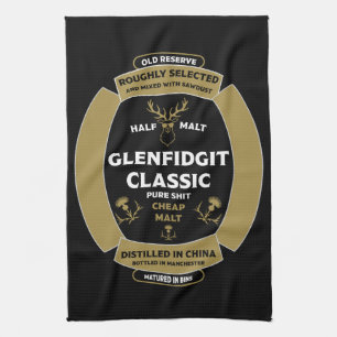 Christmas Scotch Whiskey Label Tea Towel
