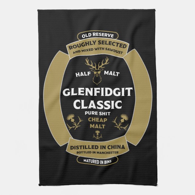 Christmas Scotch Whiskey Label Tea Towel (Vertical)