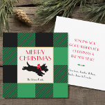Christmas Scottie Dog Buffalo Plaid Green Flat Card<br><div class="desc">Vintage style Christmas notecard featuring a festive scottie dog illustration,  and a traditional Buffalo Plaid check pattern in green and black. The text on the front and back can be customised.</div>