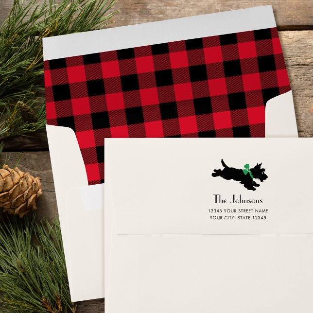 Christmas Scottie Dog Buffalo Plaid Name Red Envelope (Creator Uploaded)