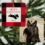 Christmas Scottie Dog Photo Buffalo Plaid Red Ceramic Ornament<br><div class="desc">Create your own Christmas ornament that can be enjoyed for years to come! Featuring a personalised name and photo, and a vintage style scottie dog illustration, with a traditional Buffalo Plaid check pattern in red and black. A versatile template that is perfect for photos of pets, kids, family and friends,...</div>