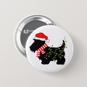 Christmas Scottie Dog With Lights 6 Cm Round Badge