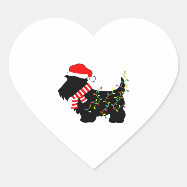 Christmas Scottie Dog With Lights  Heart Sticker (Front)