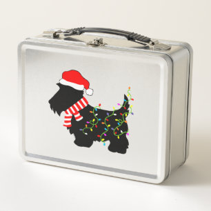 Christmas Scottie Dog With Lights Metal Lunch Box