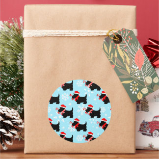 Christmas Scottie Dogs Pattern Classic Round Sticker