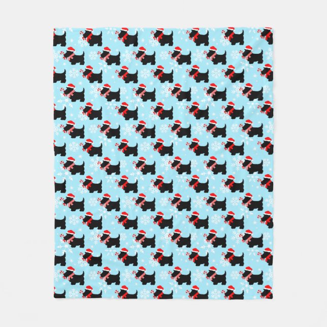 Christmas Scottie Dogs Pattern Fleece Blanket (Front)