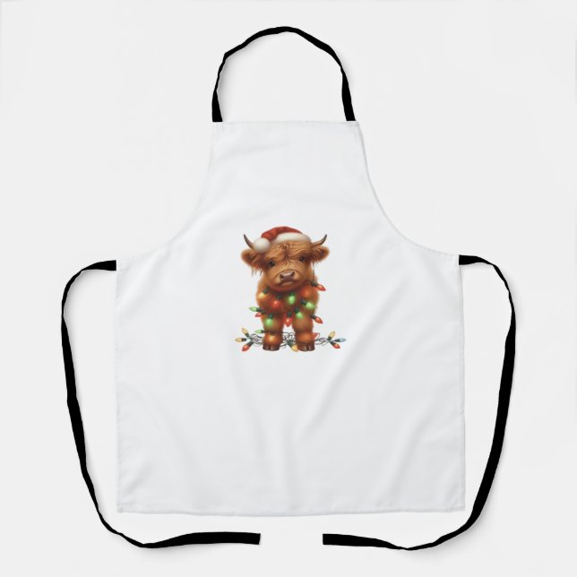 Christmas Scottish Highland Cow Classic T-Shirt Apron (Front)