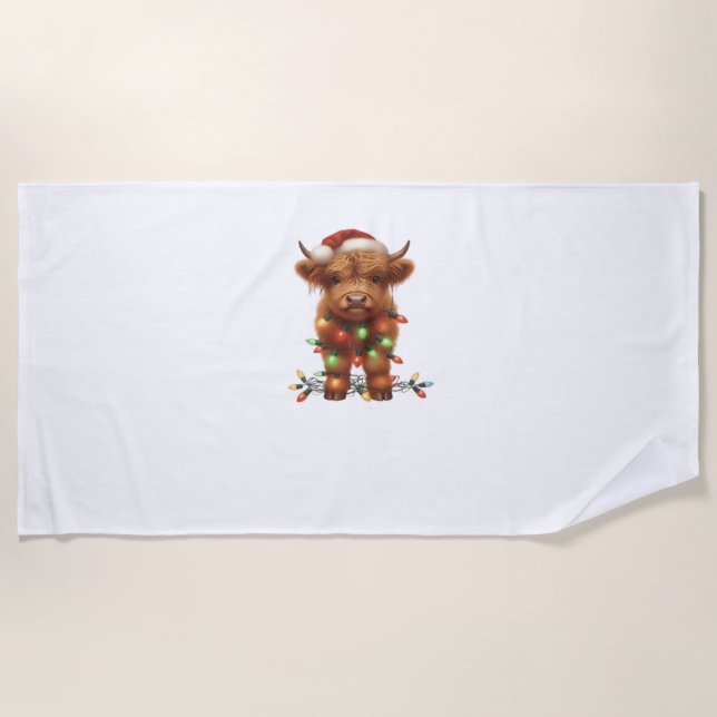 Christmas Scottish Highland Cow Classic T-Shirt Beach Towel (Front)