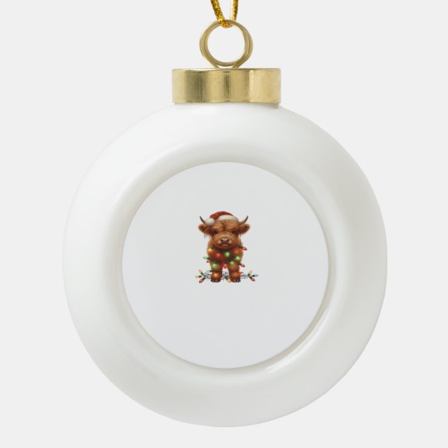 Christmas Scottish Highland Cow Classic T-Shirt Ceramic Ball Christmas Ornament (Front)