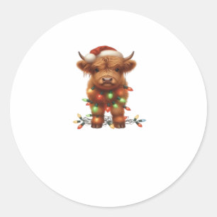 Christmas Scottish Highland Cow Classic T-Shirt Classic Round Sticker