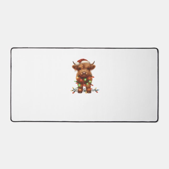 Christmas Scottish Highland Cow Classic T-Shirt Desk Mat (Front)
