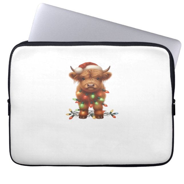 Christmas Scottish Highland Cow Classic T-Shirt Laptop Sleeve (Front)