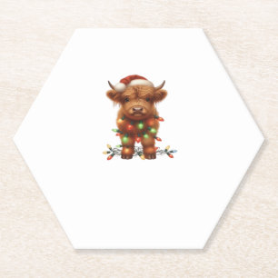 Christmas Scottish Highland Cow Classic T-Shirt Paper Coaster