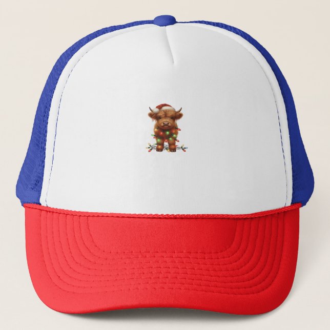 Christmas Scottish Highland Cow Classic T-Shirt Trucker Hat (Front)
