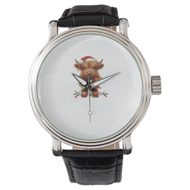 Christmas Scottish Highland Cow Classic T-Shirt Watch (Front)