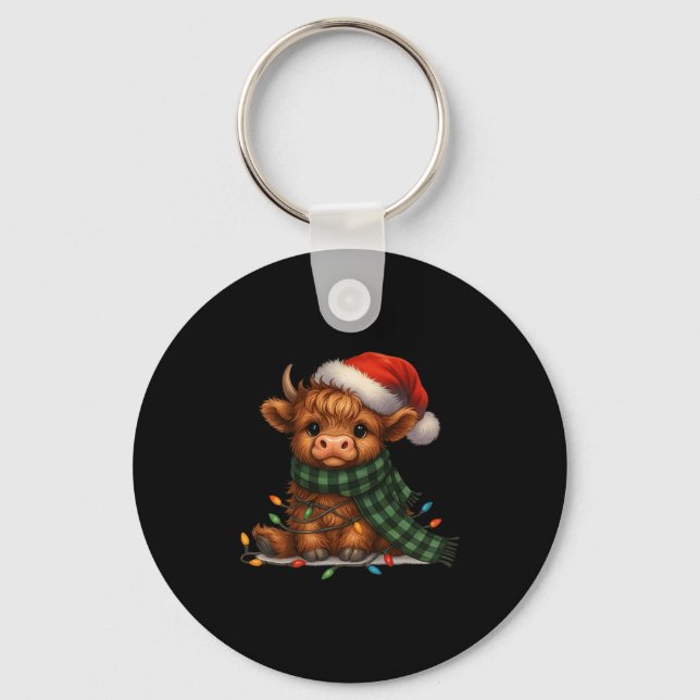 Christmas Scottish Highland Cow Santa Xmas Farm An Key Ring (Front)