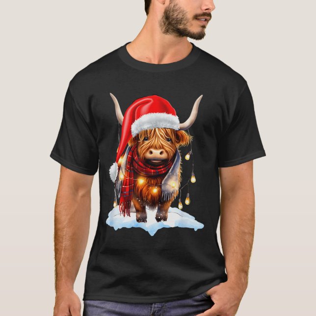 Christmas Scottish Highland Cow Wrapped In Christm T-Shirt (Front)