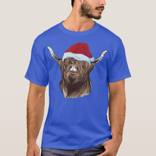 Christmas Scottish Highland Cow XMas Lights Santa T-Shirt